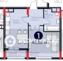 1-бөлмелі пәтер, қабат 4 барлық қабат саны 9, 41 м², 2-фотосурет