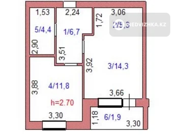 2-комнатная квартира, этаж 6 из 9, 44 м², миниатюра 1