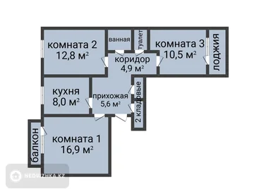 3-бөлмелі пәтер, қабат 9 барлық қабат саны 9, 67 м², 2-нобай