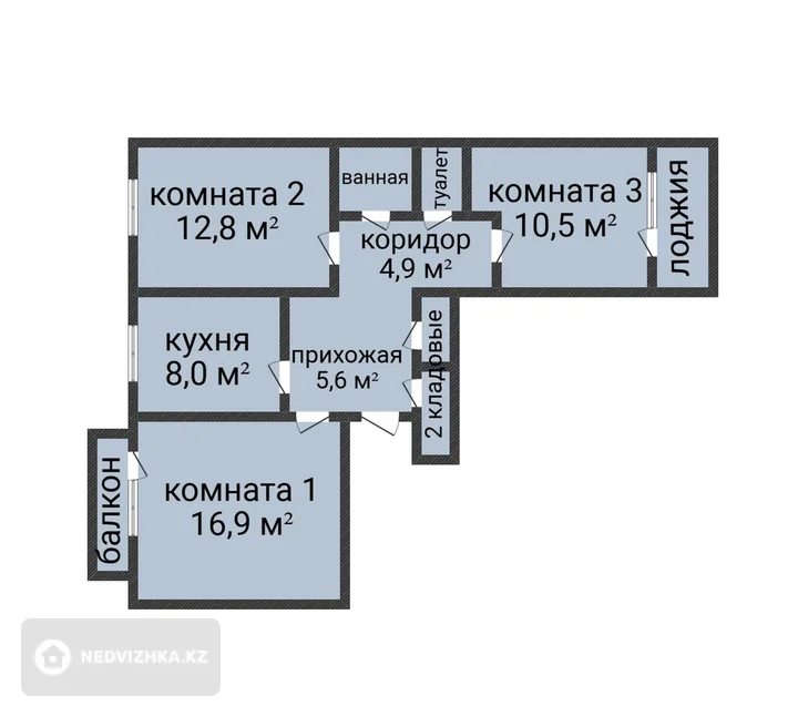 3-бөлмелі пәтер, қабат 9 барлық қабат саны 9, 67 м², 2-фотосурет