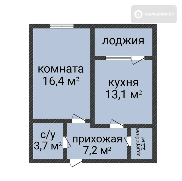 1-бөлмелі пәтер, қабат 1 барлық қабат саны 4, 44 м², 2-фотосурет