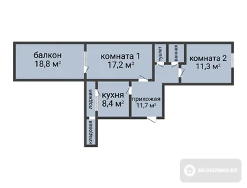 2-бөлмелі пәтер, қабат 5 барлық қабат саны 6, 60 м², 2-нобай
