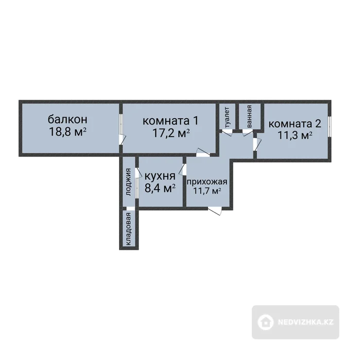 2-бөлмелі пәтер, қабат 5 барлық қабат саны 6, 60 м², 2-фотосурет