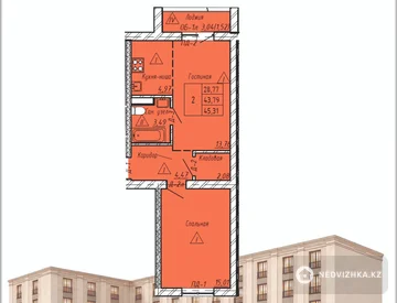 2-комнатная квартира, этаж 1 из 5, 47 м², миниатюра 1