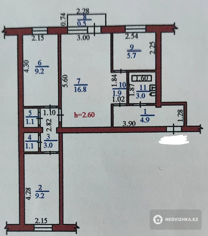 3-комнатная квартира, этаж 3 из 4, 56 м²