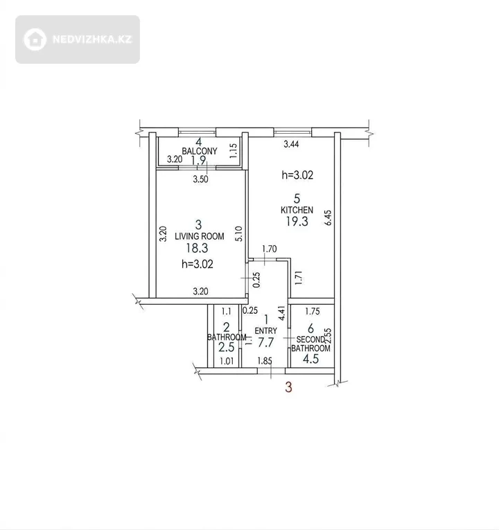 1-комнатная квартира, этаж 2 из 5, 54 м²