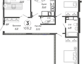 3-комнатная квартира, этаж 8 из 9, 109 м², миниатюра 1