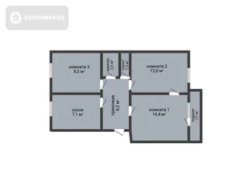 3-комнатная квартира, этаж 3 из 5, 58 м², миниатюра 1