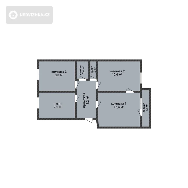 3-комнатная квартира, этаж 3 из 5, 58 м²