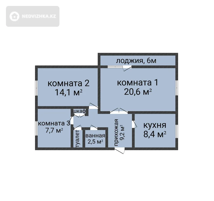 3-комнатная квартира, этаж 2 из 5, 65 м², фотография 2