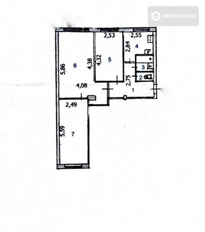 3-комнатная квартира, этаж 2 из 5, 61 м²