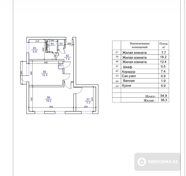 3-комнатная квартира, этаж 4 из 5, 55 м², На длительный срок