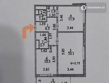 2-комнатная квартира, этаж 7 из 7, 57 м², миниатюра 2