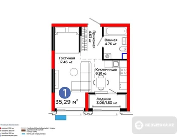 1-комнатная квартира, этаж 2 из 12, 37 м², миниатюра 1
