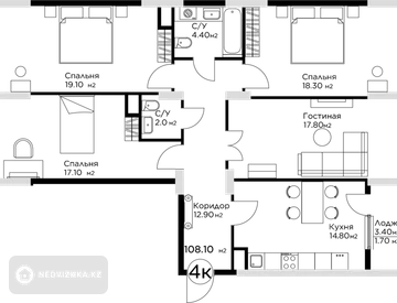 4-комнатная квартира, этаж 3 из 12, 108 м², миниатюра 2