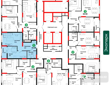 1-комнатная квартира, этаж 4 из 22, 44 м²