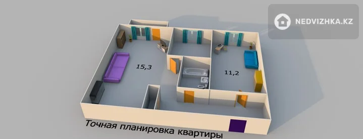 2-комнатная квартира, этаж 3 из 3, 40 м², фотография 4