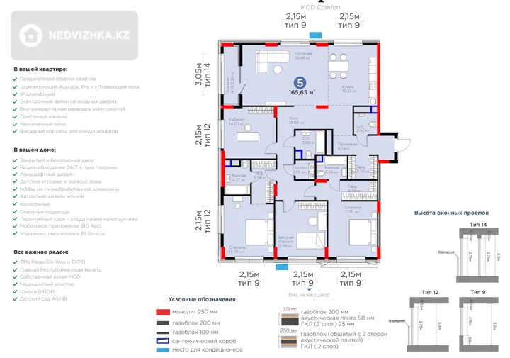 5-комнатная квартира, этаж 9 из 9, 165 м²