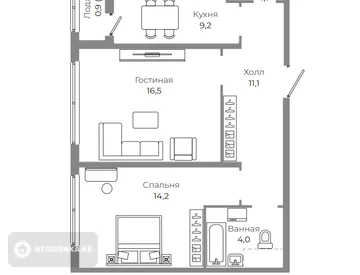 2-комнатная квартира, этаж 11 из 22, 60 м², миниатюра 5