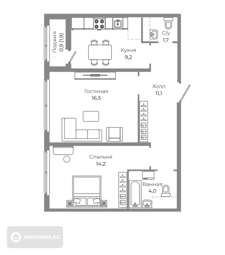2-комнатная квартира, этаж 11 из 22, 60 м², фотография 5