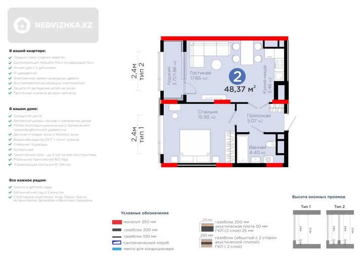 2-комнатная квартира, этаж 3 из 15, 48 м², фотография 3
