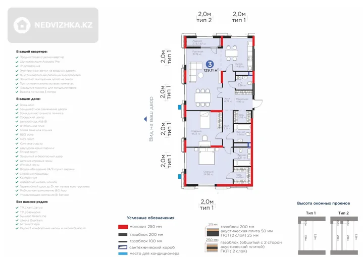 3-комнатная квартира, этаж 9 из 16, 129 м², фотография 2
