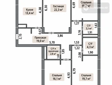 4-комнатная квартира, этаж 7 из 9, 120 м², миниатюра 10
