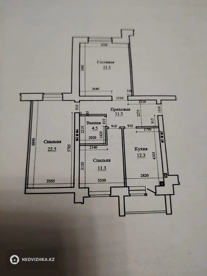 3-комнатная квартира, этаж 3 из 5, 85 м²