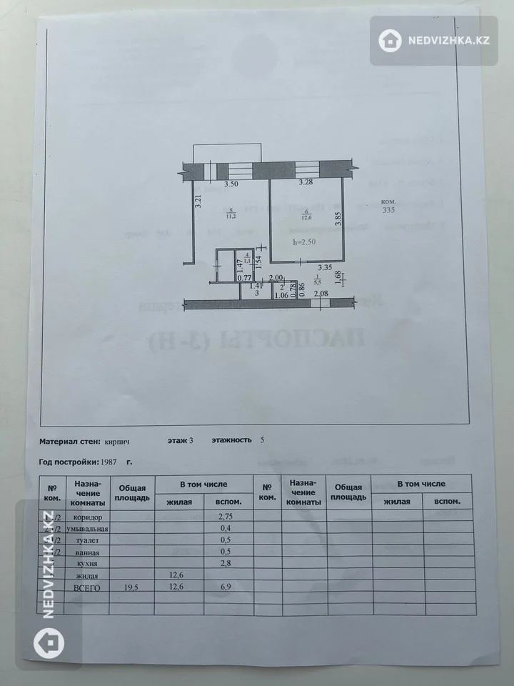 1-комнатная квартира, этаж 3 из 5, 20 м²