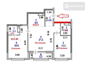 3-комнатная квартира, этаж 9 из 9, 86 м², миниатюра 2
