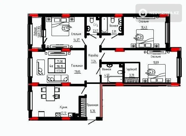 4-комнатная квартира, этаж 2 из 9, 118 м², фотография 2