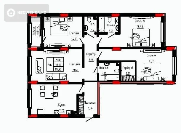 4-комнатная квартира, этаж 2 из 9, 118 м², фотография 2