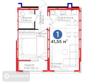 2-комнатная квартира, этаж 1 из 12, 42 м², миниатюра 7