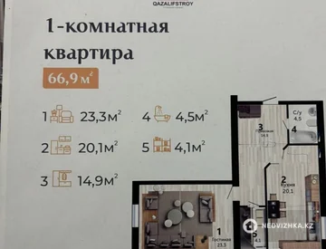 1-комнатная квартира, этаж 5 из 7, 70 м², миниатюра 1