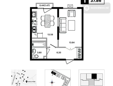 1-комнатная квартира, этаж 2 из 4, 37 м², миниатюра 1