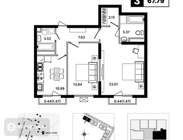 2-комнатная квартира, этаж 2 из 4, 66 м², миниатюра 5