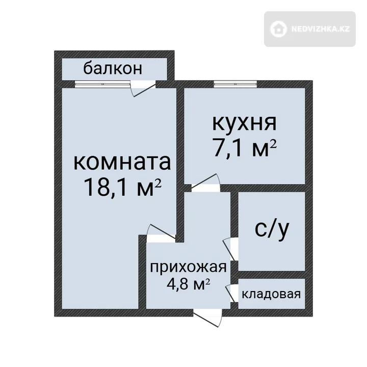 1-комнатная квартира, этаж 4 из 5, 37 м², фотография 2