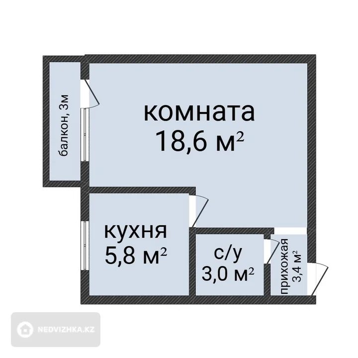 1-комнатная квартира, этаж 3 из 4, 32 м², фотография 2