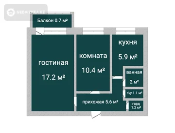2-комнатная квартира, этаж 3 из 5, 44 м², миниатюра 2
