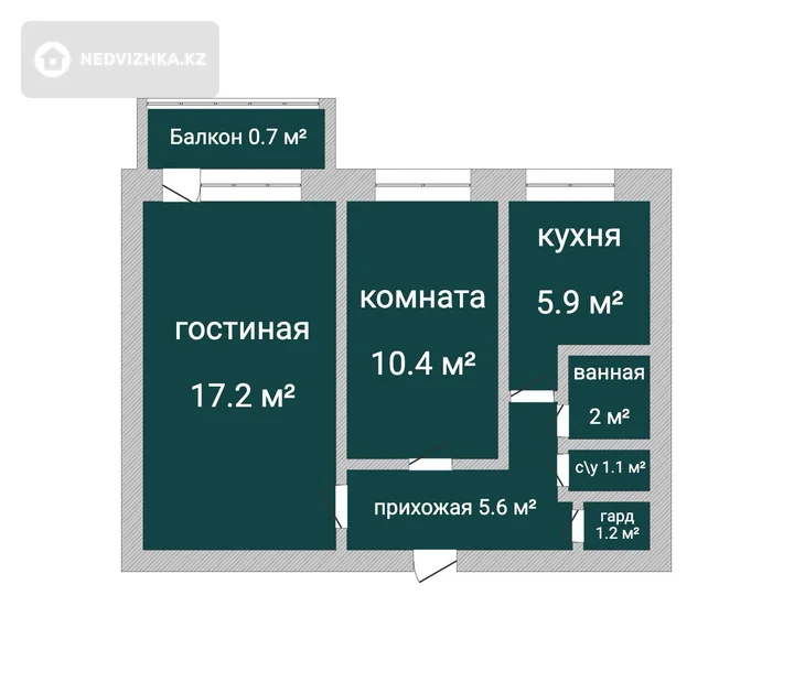 2-комнатная квартира, этаж 3 из 5, 44 м², фотография 2
